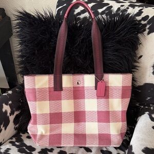 Coach Pink and Cream Checkered Tote